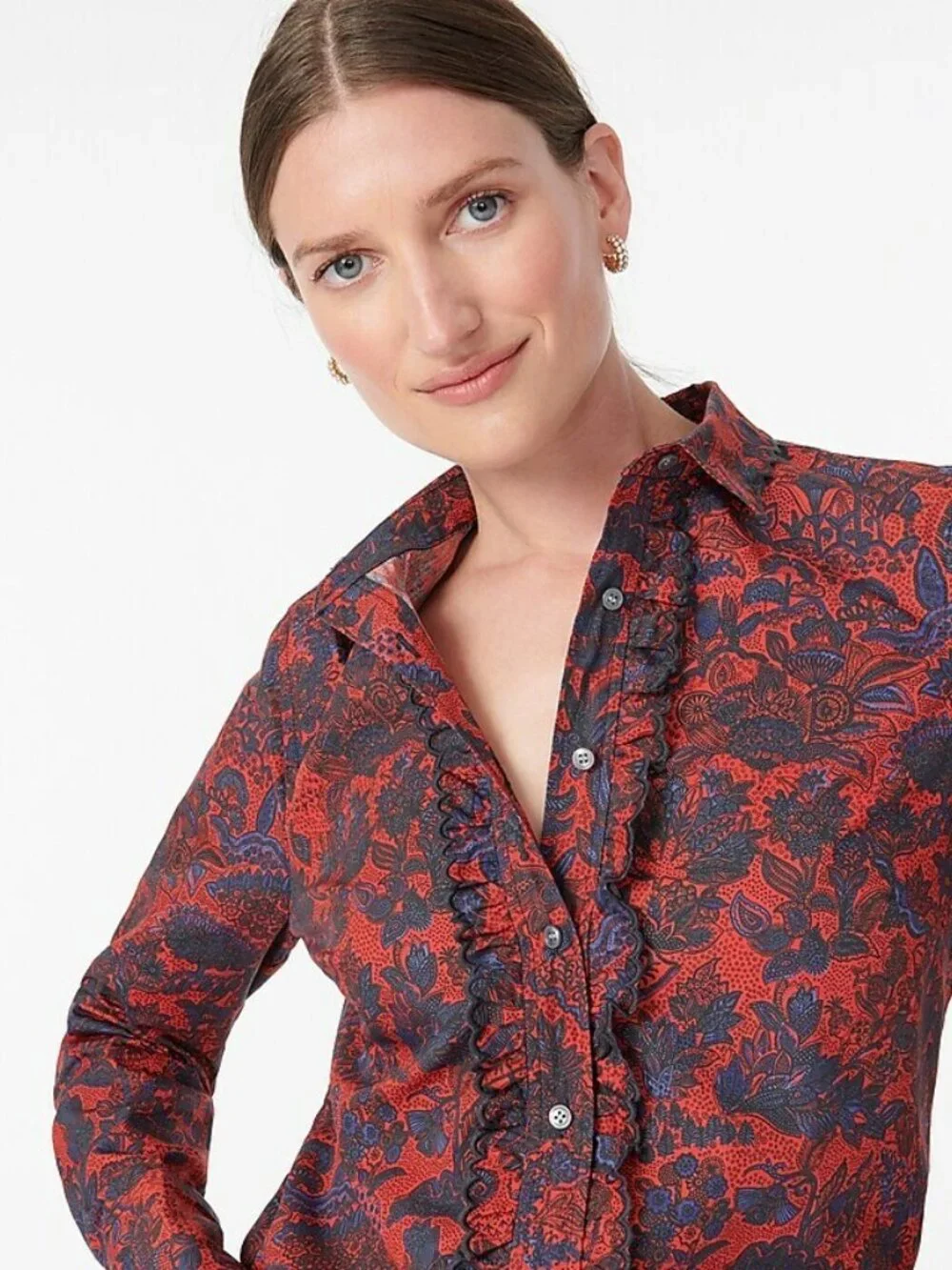 NWoT J.Crew Collection Scallop-Ruffle Perfect Shirt Ratti Poinsettia Paisley